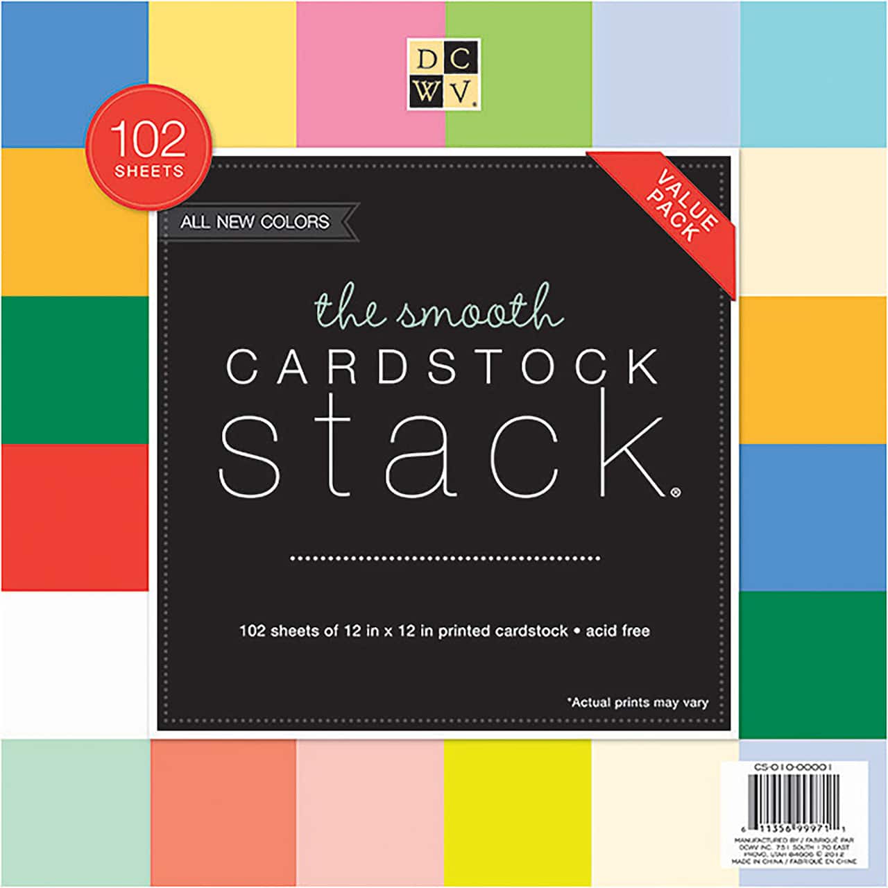 DCWV® 12" x 12" Smooth Solid Single-Sided Cardstock Stack, 102 Sheets